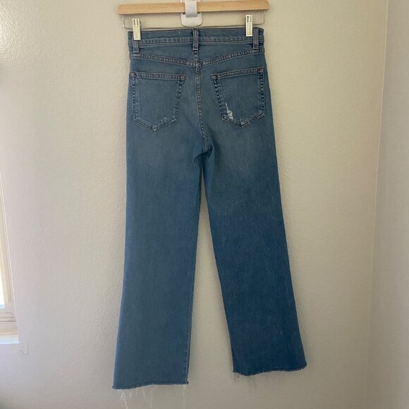 Reformation Stretch Flood Jeans Straight Leg Medium Wash Catalina Raw Hem 24 - Picture 3 of 6